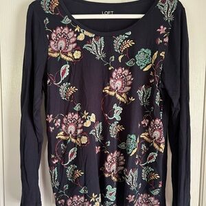 LOFT Navy Blue Graphic Print Blouse